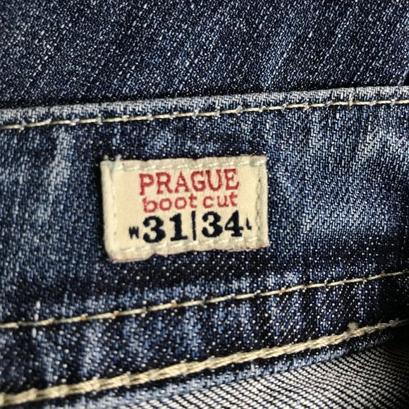 MEK Prague Boot Cut Jeans Womens 31x34 Medium Wash Denim Mid Rise Distressed - Picture 14 of 15